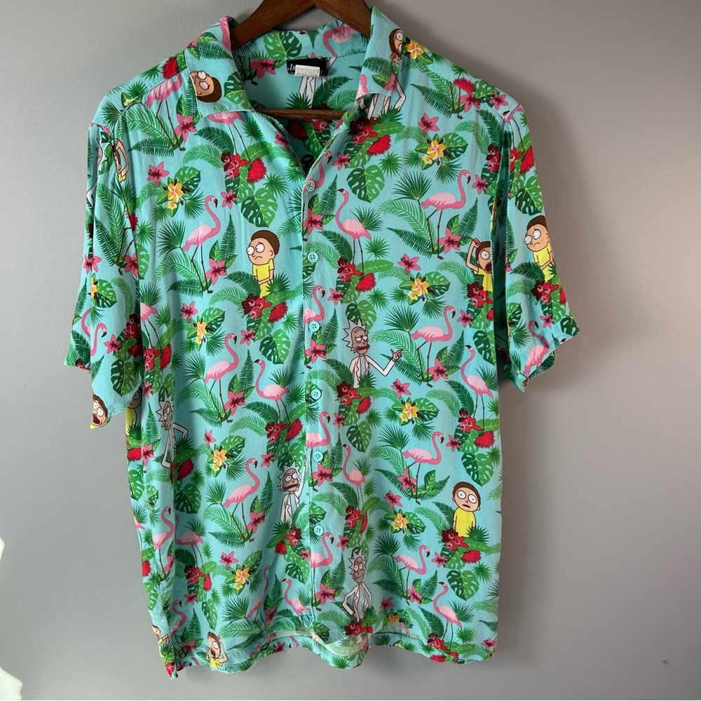 Rick And Morty Men's Button Down Hawaiian Shirt Size Medium